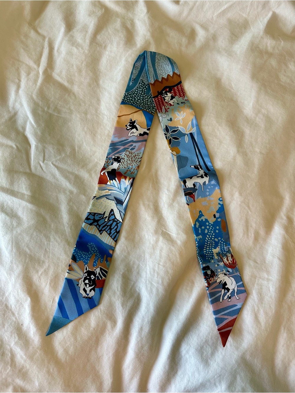 Hermes Twilly Blue Multicolor with Dog Motif